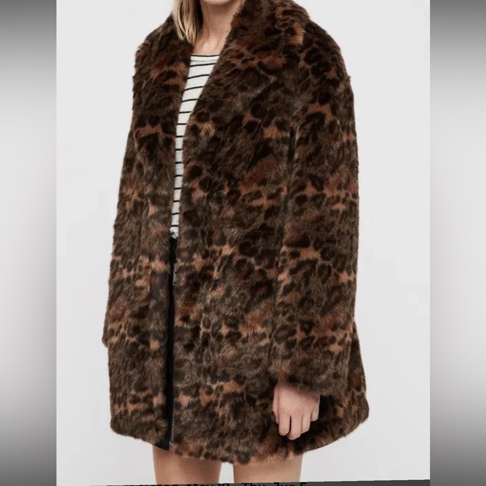 All Saints Leopard Faux Fur Amice Coat